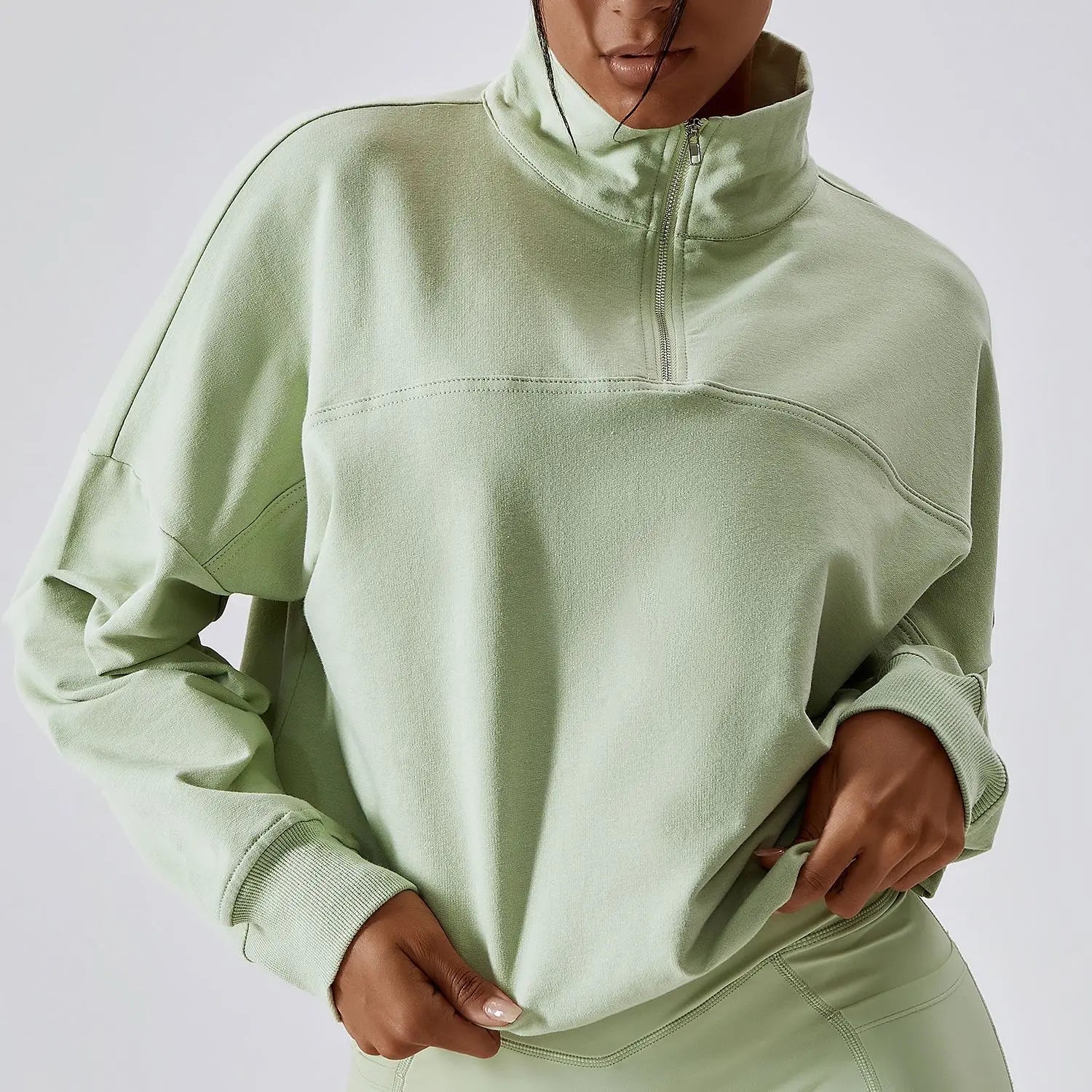 New Autumn Winter Young Women Casual Loose Sweatshirt High Collar Workout Running Pullover Fitness Yoga Gym Sport Hoodie Female Bean Green