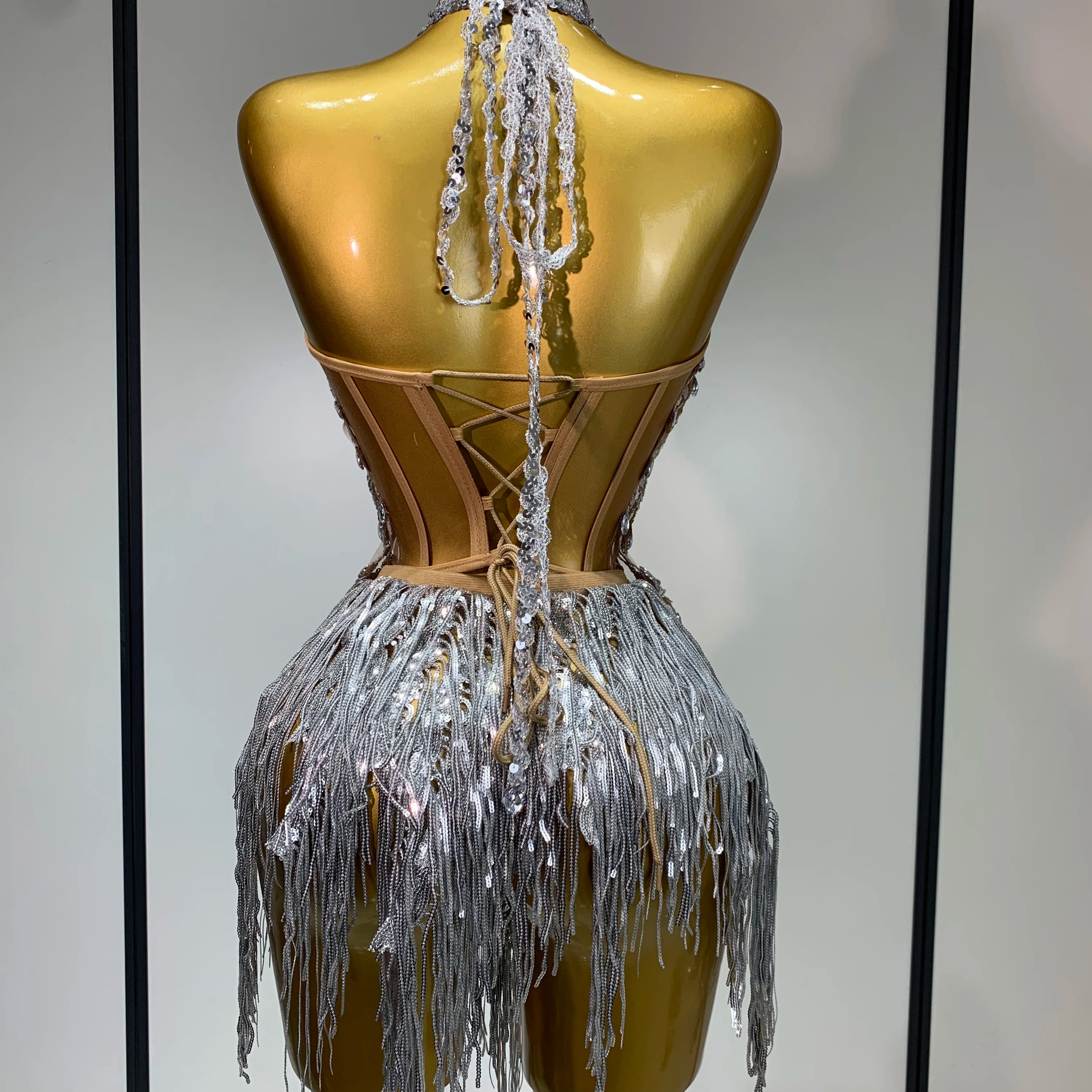 Women Sexy Sequins Rhinestone Glitter Two Pieces Sets 2025 Luxury Birthday Evening Party Nightclub Hotwife Singer Stage Outfit