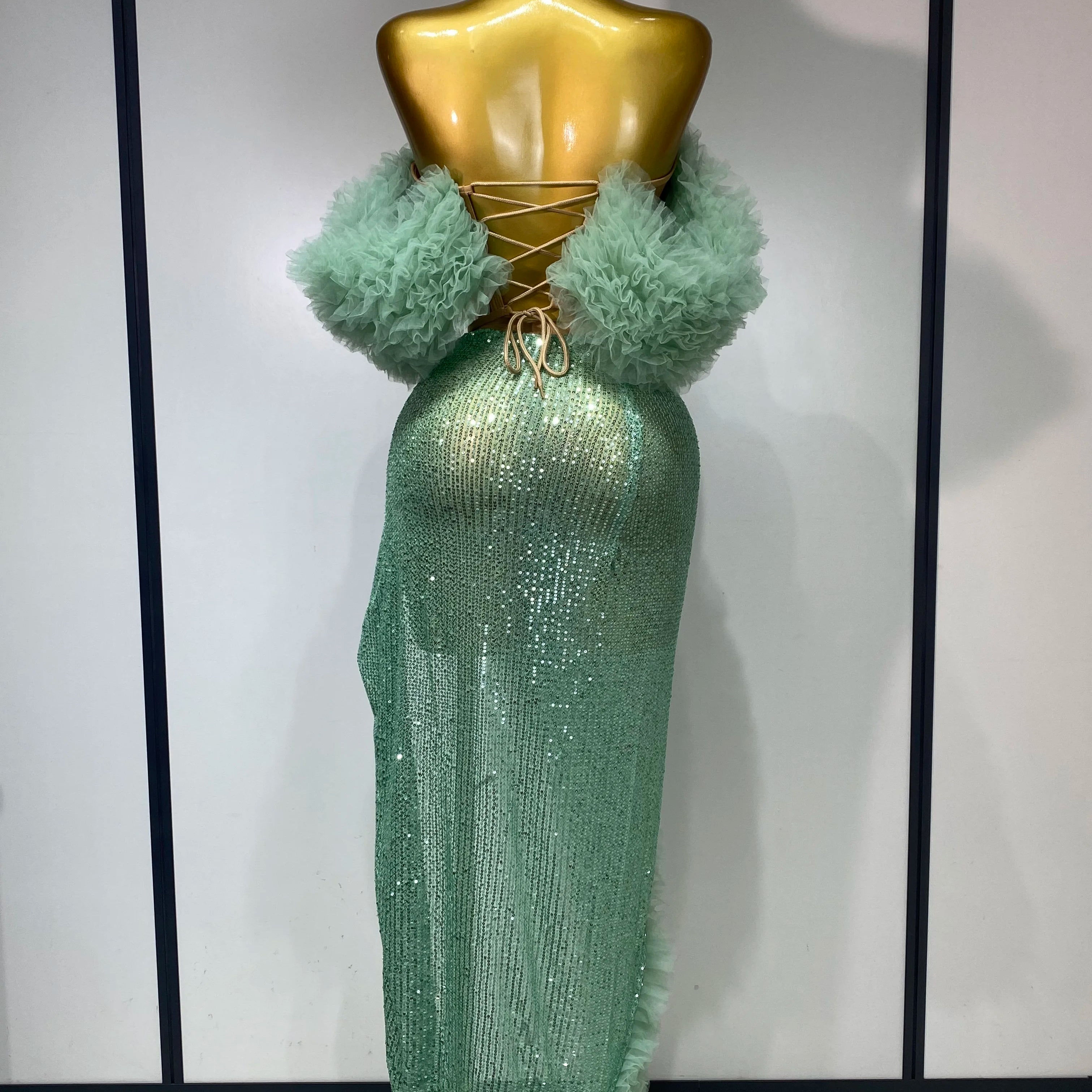 Women Sexy Sparkly Sequins Top Long Skirt Two Pieces Set Festival Celebrate Evening Party Luxury Birthday Nightclub Stage Outfit