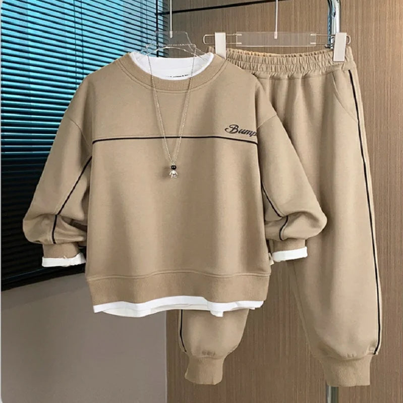 Children's Set Cotton Tracksuit Teen Boys Two Piece Kids Clothes Letter Sweatshirt Pant Sets Autumn Winter 6 8 10 12 14 16 Years