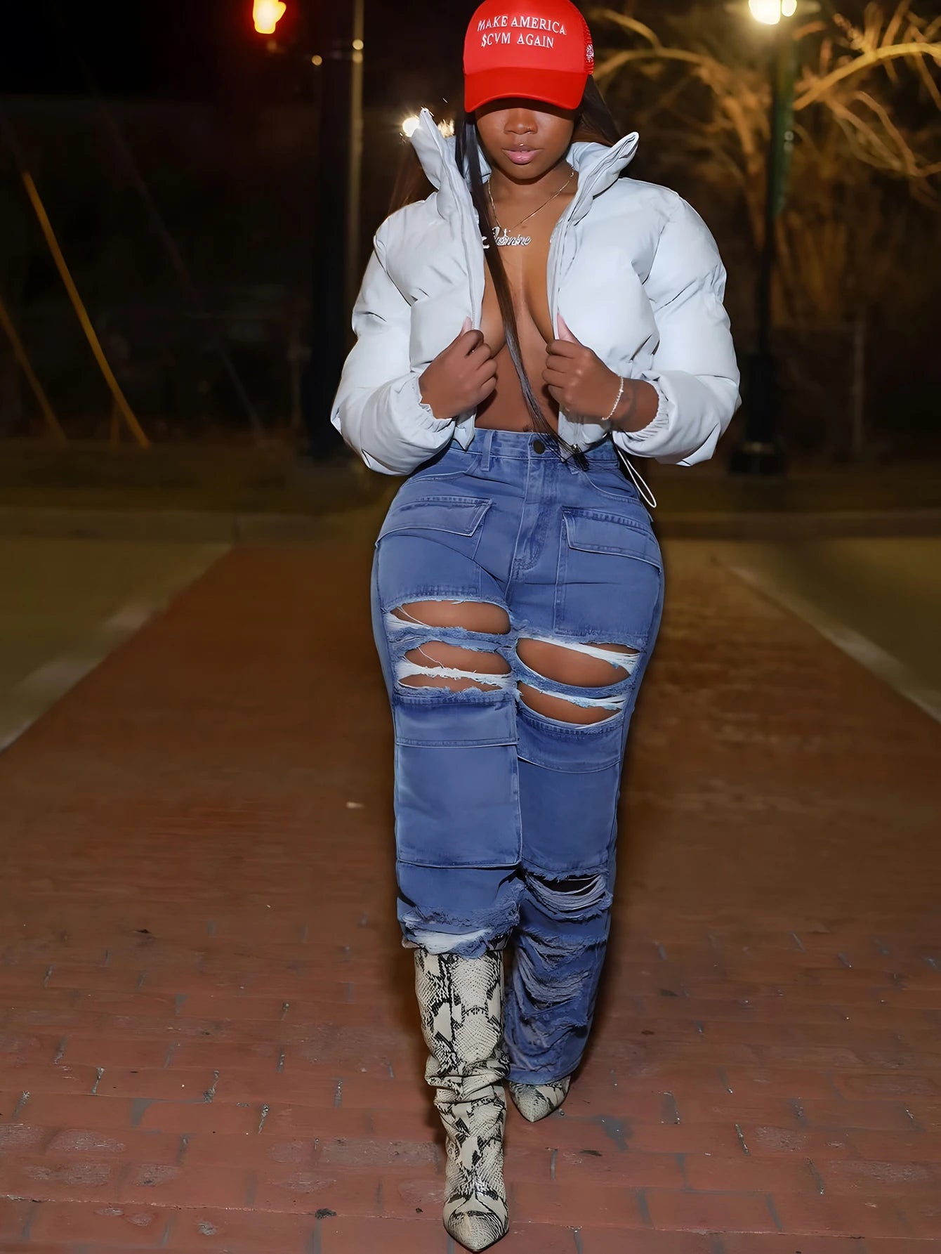 Women Straight Leg Ripped Jeans Fashion Flap Pocket Baggy Pants Vintage Street Hip-Hop Denim Trousers Mujer