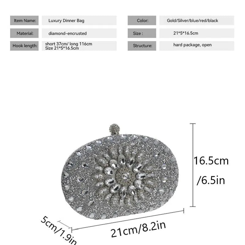 Women Dinner Bag Fashion New Sunflower Inlaid Diamond Banquet Hand Bag Dress Evening Bag