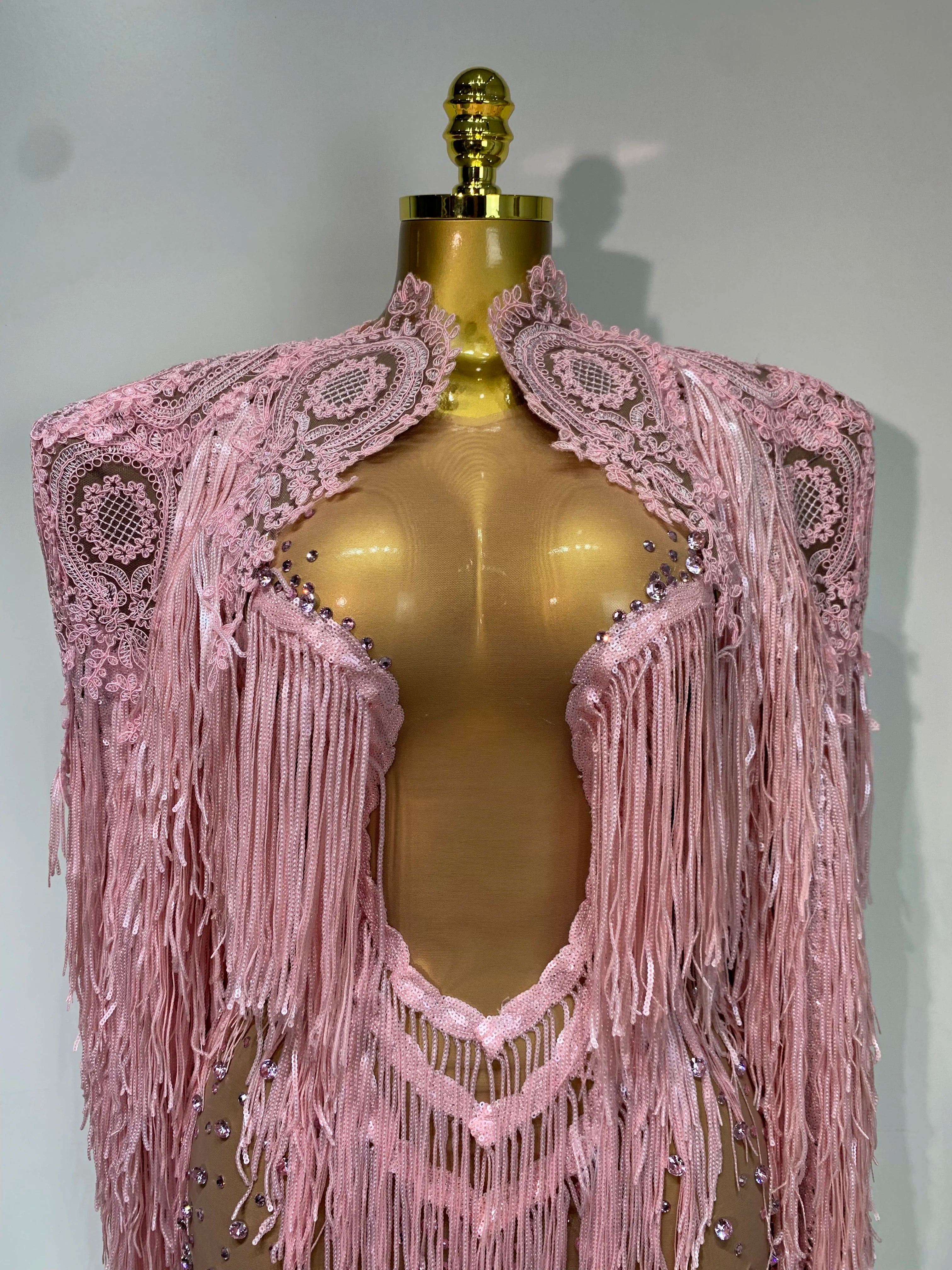 Women Sexy Transparent Long Sleeve Bodycon Dress Two Piece Set Luxury Sequin Fringes Evening Party Celebrity Performance Costume