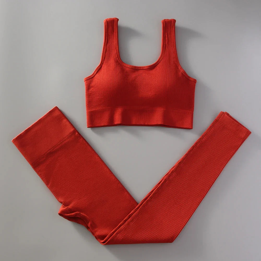 2Pcs White Yoga Clothing Sets Women High Waist Leggings Set Seamless Tracksuit Fitness Workout Outfits Gym Wear Girls Top red CHINA
