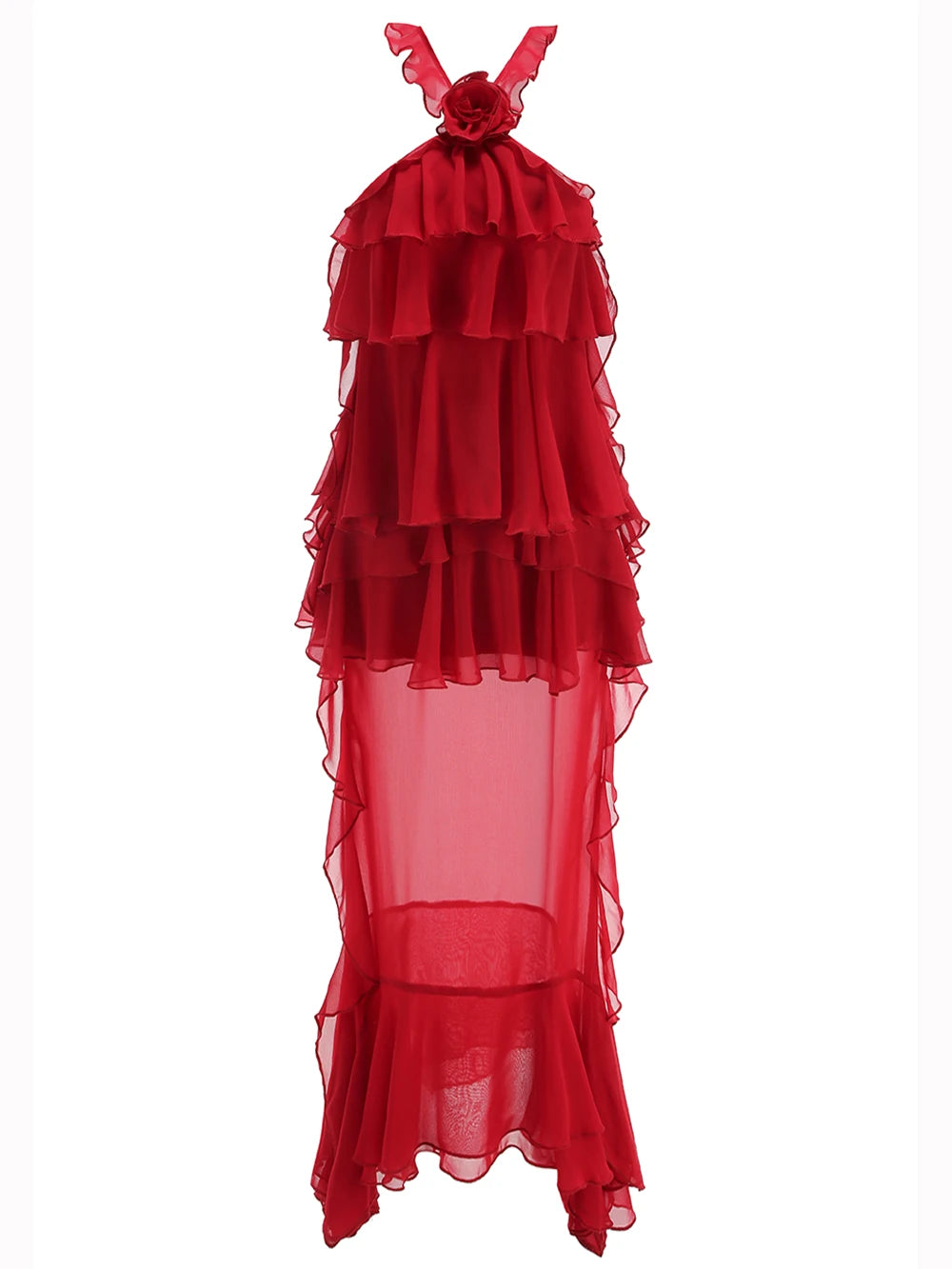 Women Gauze Perspective Irregular Elegant Long Party Dress New Ruffles Sleeveless Fashion Tide Summer 2025