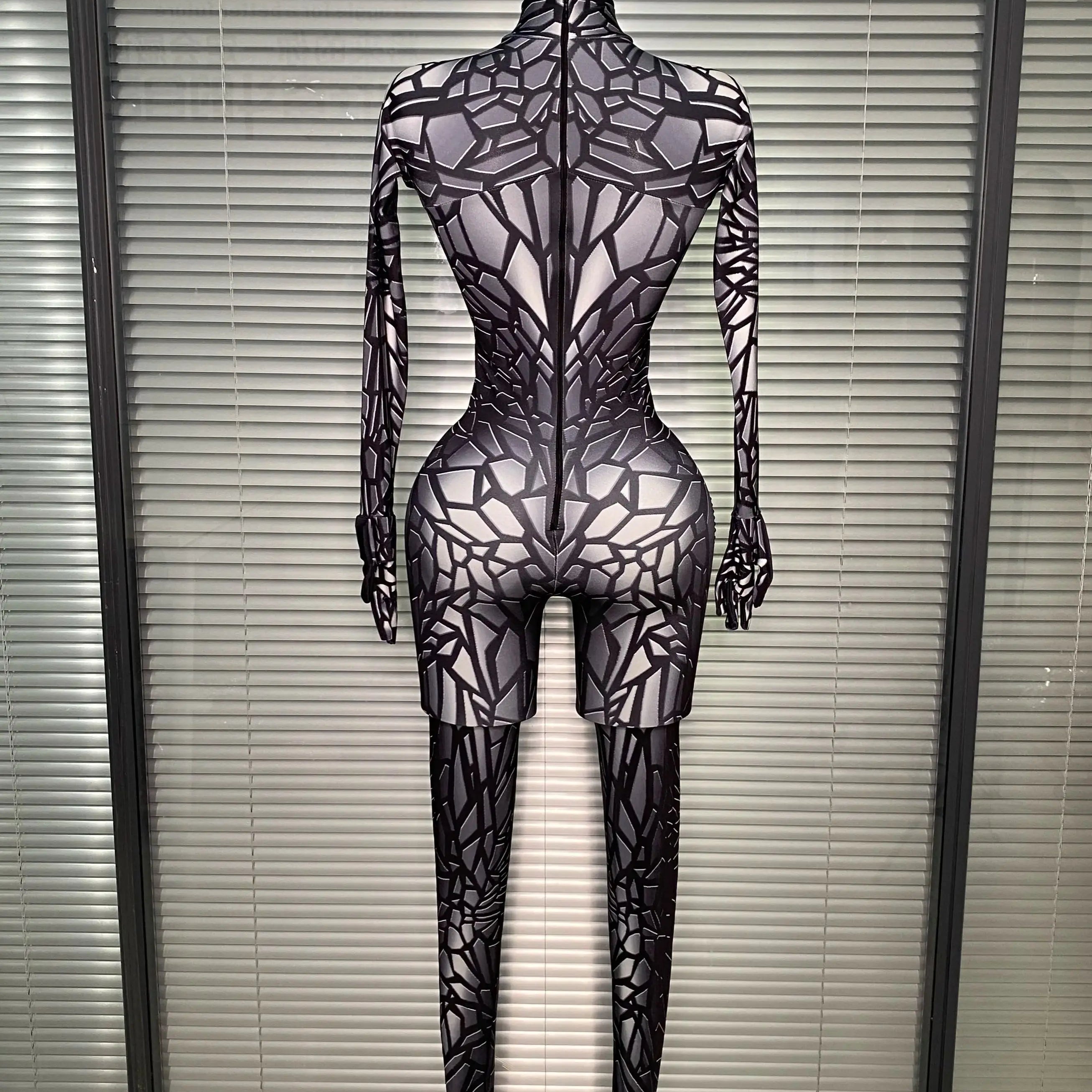 Women Sexy Black Y2K Crystal Jumpsuit Celebrity Designer Stretchy Mesh Singer Dancer Stage Night Club Rompers