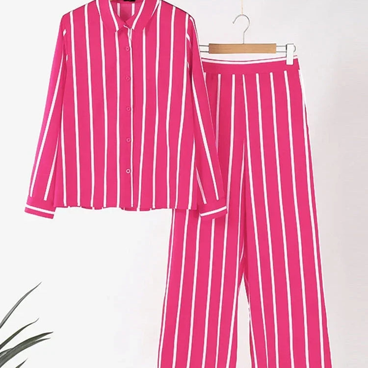 Plus Size 5XL VONDA 2025 Women Pants Sets Matching Sets Vintage Striped Shirt Trouser Casual Two-Piece Sets Office Lady Suits