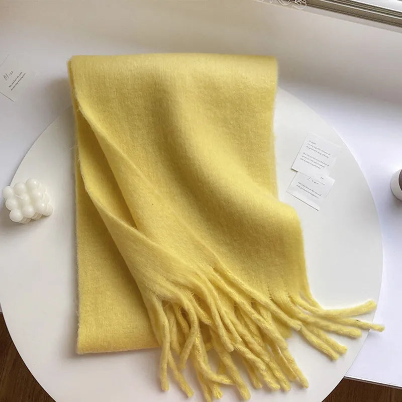 Winter Scarf Women Luxury Autumn Winter Cashmere Scarf Thickened Warm Shawl Classic Tassels Fluffy Scarf Solid Color Soft Shawl A19