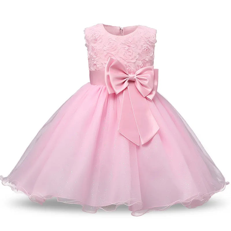 Toddler Baby Girl Dress Big Bow Baptism Dress for Girls First Year Birthday Party Wedding Dress Baby Clothes Tutu Fluffy Gown pink
