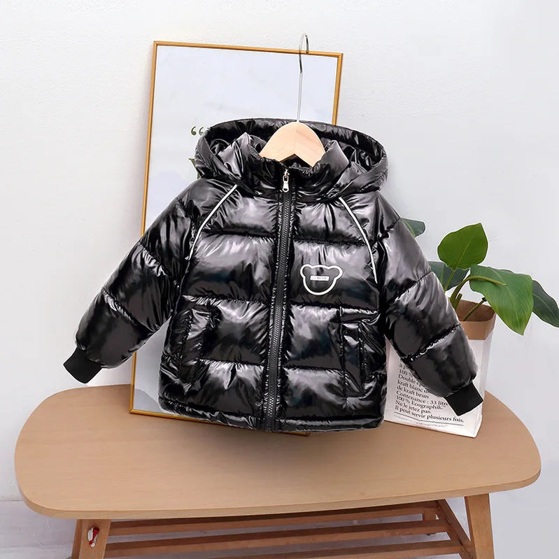 Winter add Velvet warm coat hooded Down jacket thickened cartoon print for 1-7year old boys and girls 2024 new childrens clothes Photo Color