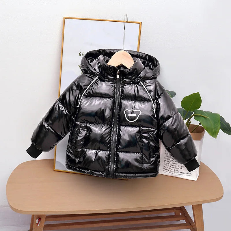 Winter add Velvet warm coat hooded Down jacket thickened cartoon print for 1-7year old boys and girls 2024 new childrens clothes Photo Color