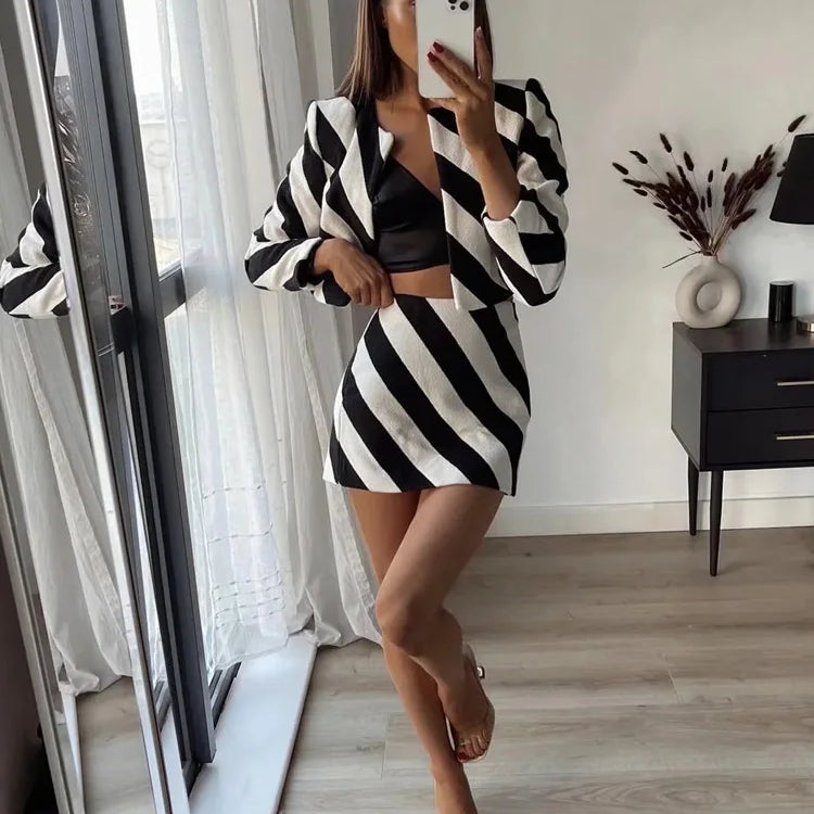 TRAF Stripes Short Skirt Women 2022 Fashion Office Lady High-waisted Mini Skirt Woman Summer Clothing Elegant Female Skirts Set