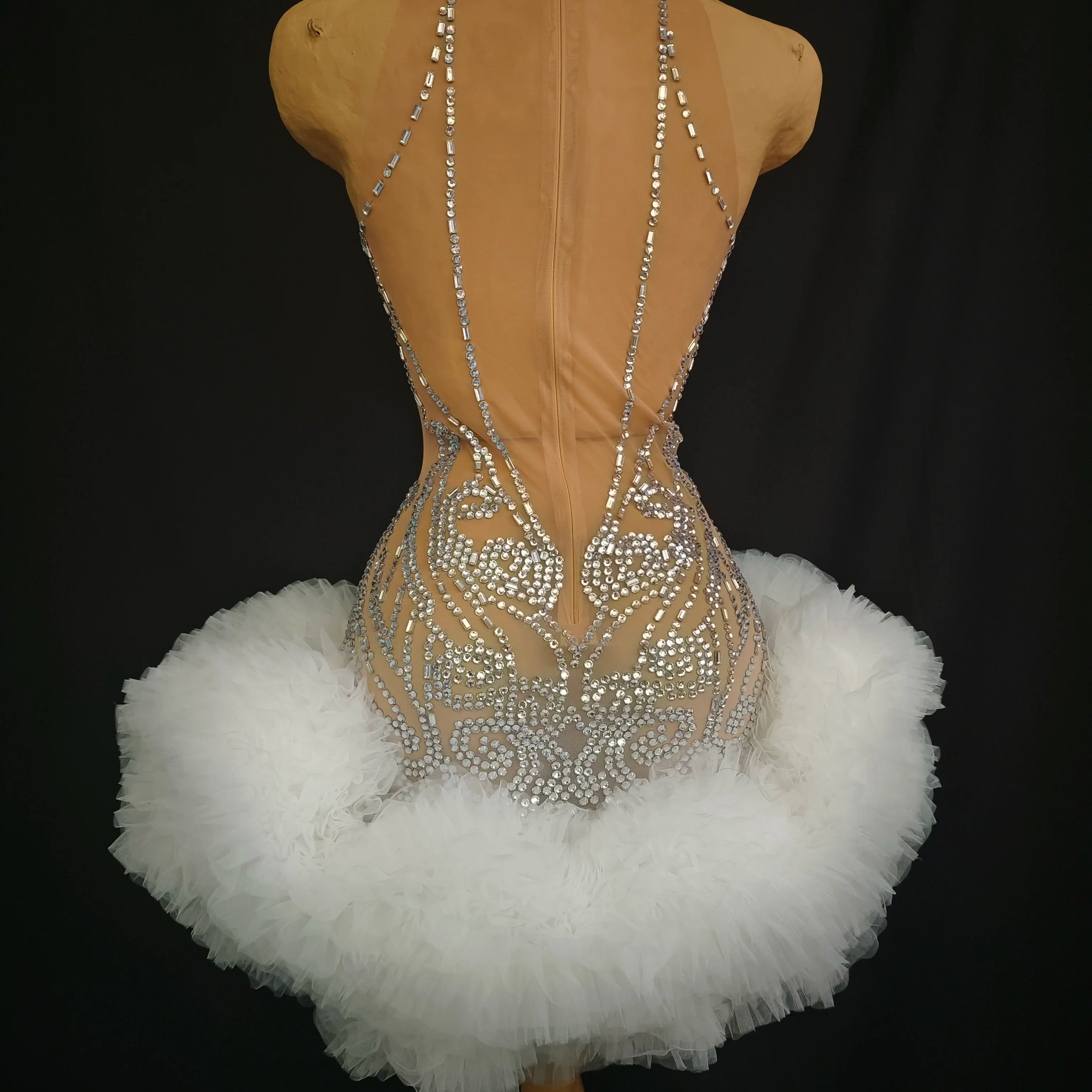 Women Sexy Mesh Nude Stretchy Sleeveless Night Club See Through Singer Dancer tage Costume Mini Party Dress