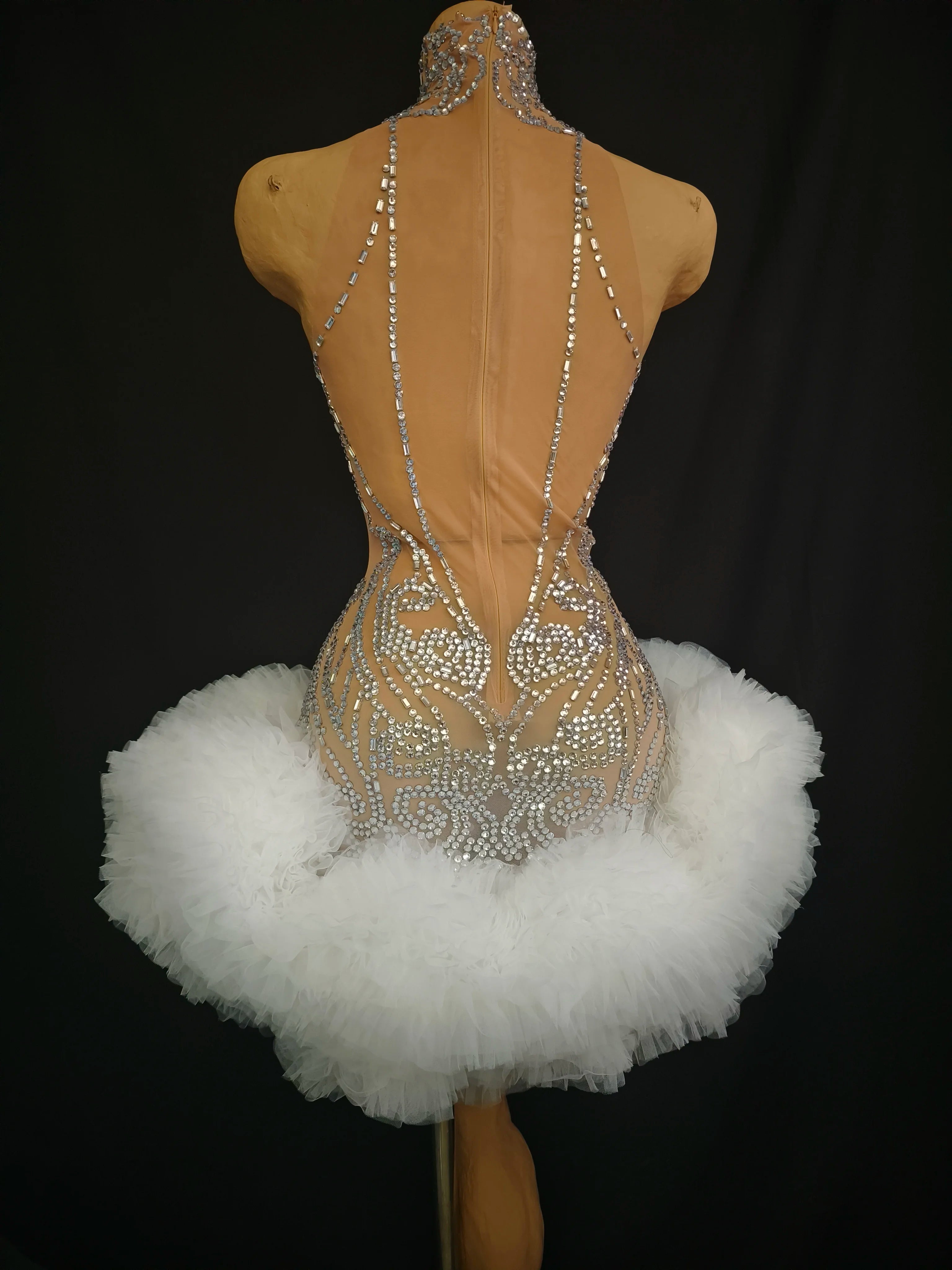 Women Sexy Mesh Nude Stretchy Sleeveless Night Club See Through Singer Dancer tage Costume Mini Party Dress