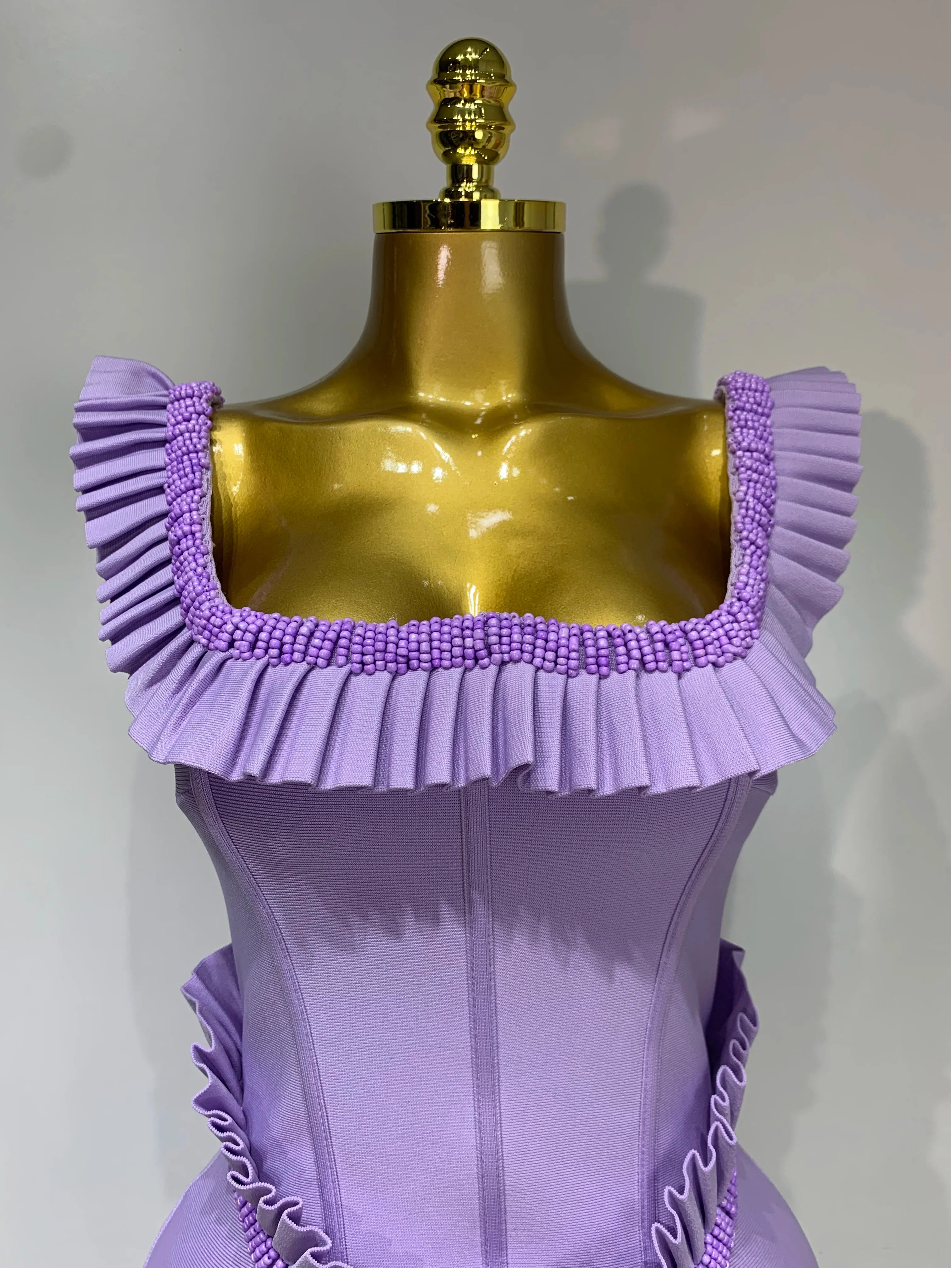 Women Sexy Square Collar Ruffles Beading Long Bodycon Bandage Dress Celebrity Elegant Evening Club Party Birthday Dress