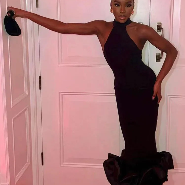 Women Summer Sexy Sleeveless Tank Black Mermaid Mid-Caf Bodycon Bandage Dress 2024 Elegant Party Stage Performance Dress