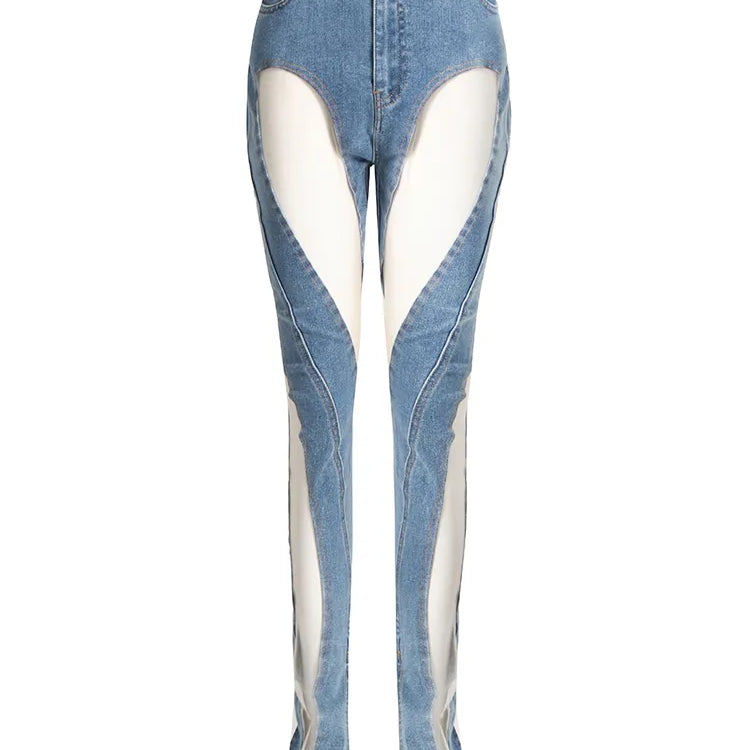 Streetwear Loose Jeans For Women High Waist Cut Out Irregular Solid Denim Trousers Female Summer Clothing Style