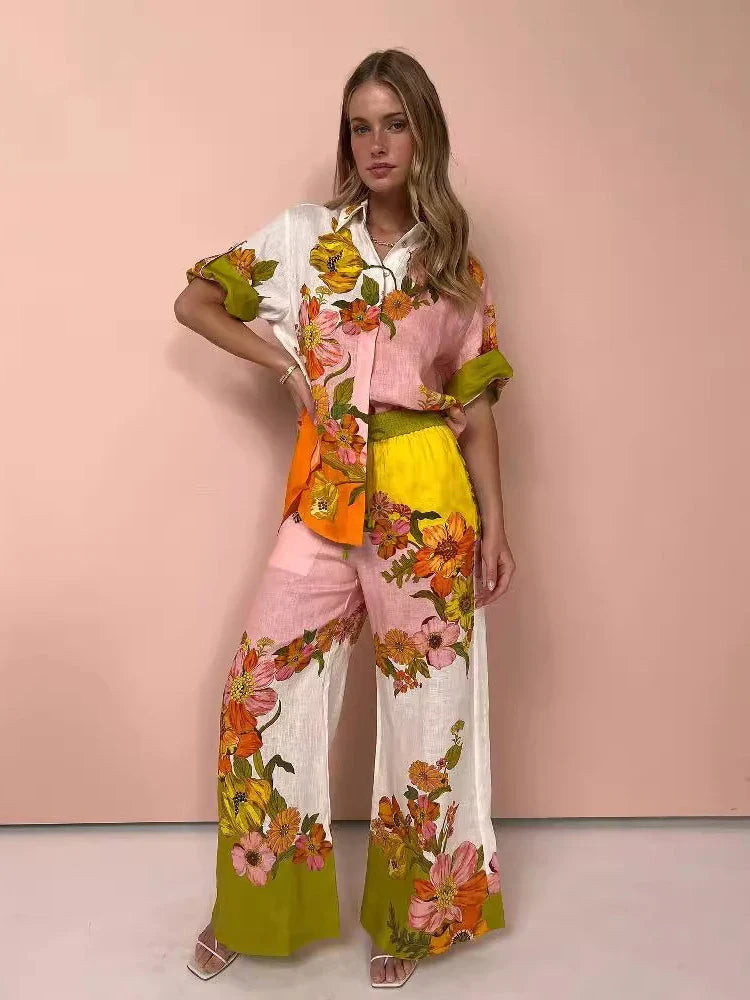 Sets for Women 2 Pieces Summer New Summer Graffiti Print Half Sleeve Shirt Suits Fashionable Loose High Waisted Women's Pant Set Two piece set