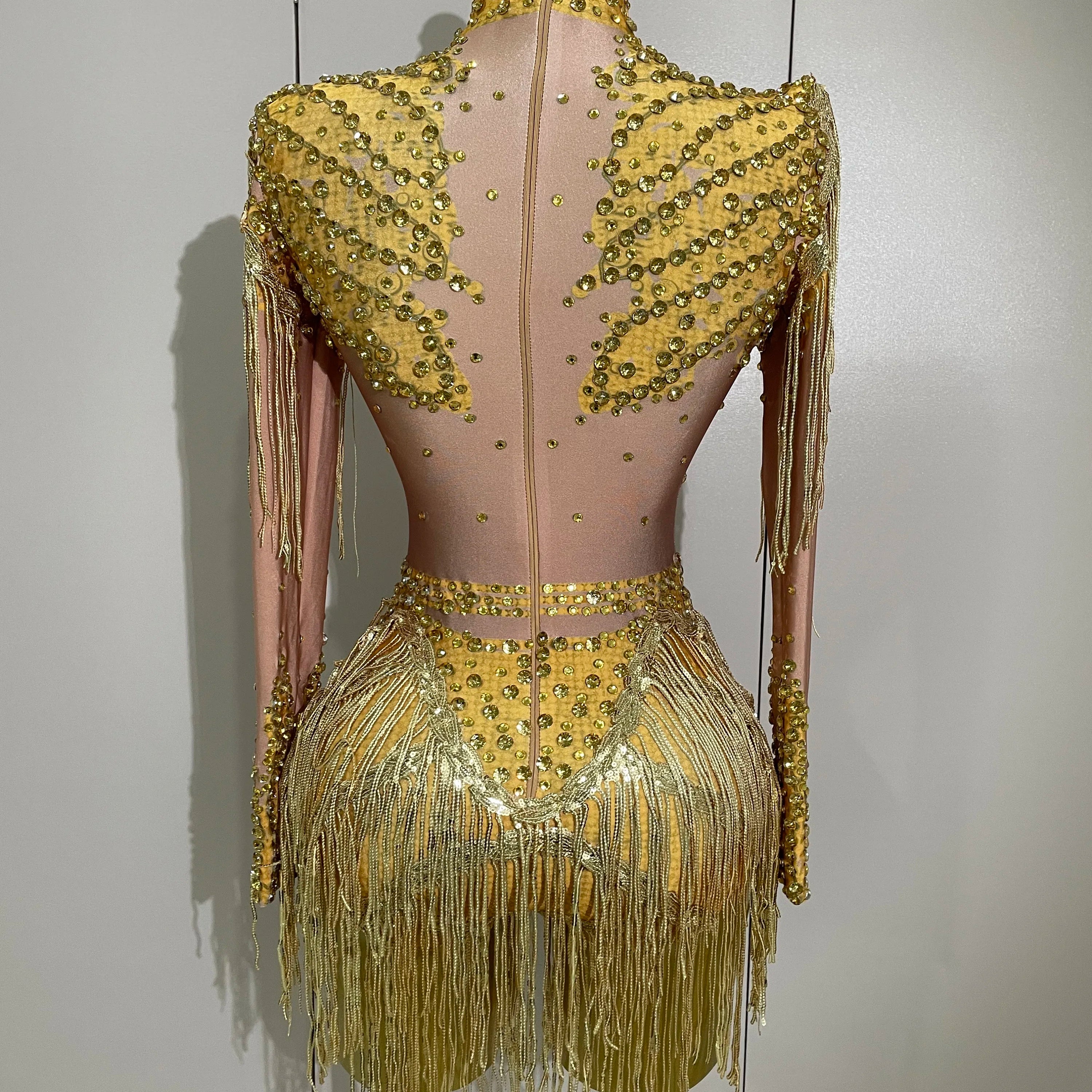 Sparkly Rhinestone Sequin Tassel Stretch Bodysuits 2025 New Arrival Women  Birthday Party Nightclub Dj Stage Performance Costume