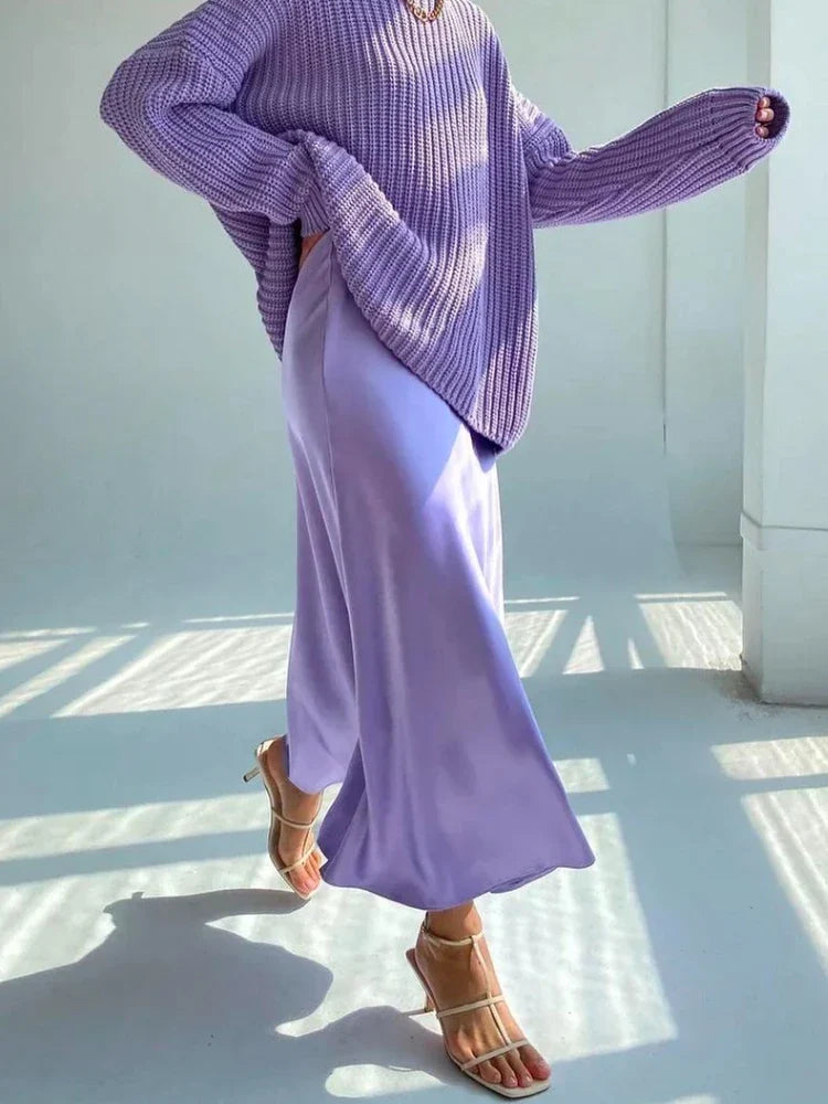 High Waisted Satin Long Skirts for Women Spring/Summer New Women's Skirt A-line Fashion Elegant Slim Fit Grey Black Skirt