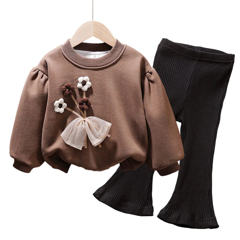 Korea Autumn Kids Clothing Set Baby Girls Cotton Stripe Sweatshirt Tops+Leggings Pants Set Casual Girls Suit Outfits New Girls 2 pcs set A