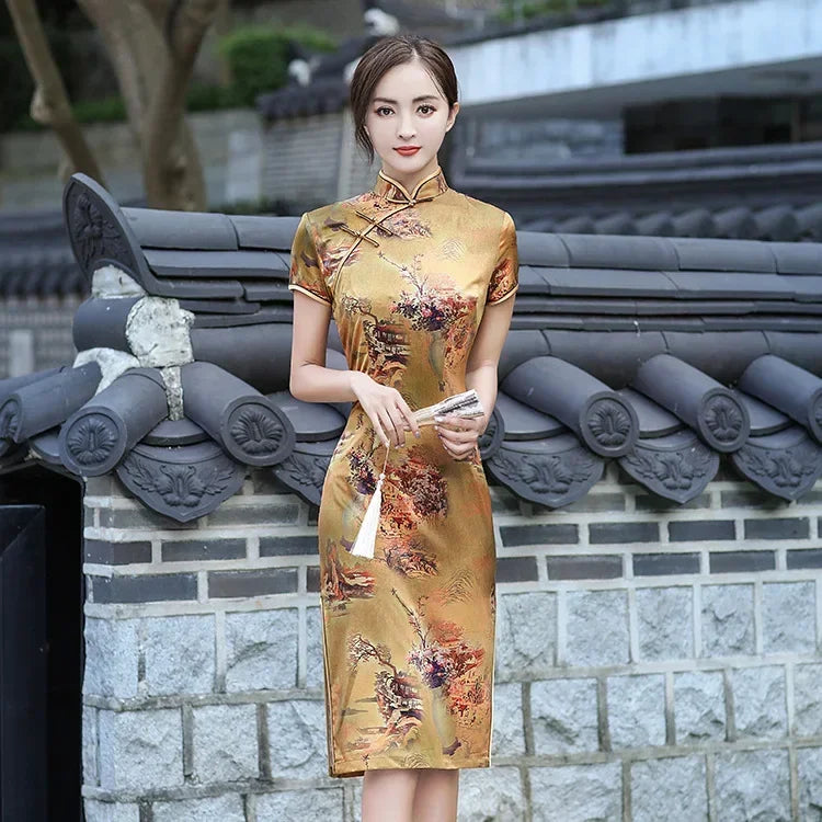 Cheongsam Qipao Moda Roupas Casual Elegante Estilo Étnico Vestido Vintage para Mulheres Streetwear Roupas Femininas Festa Chinesa