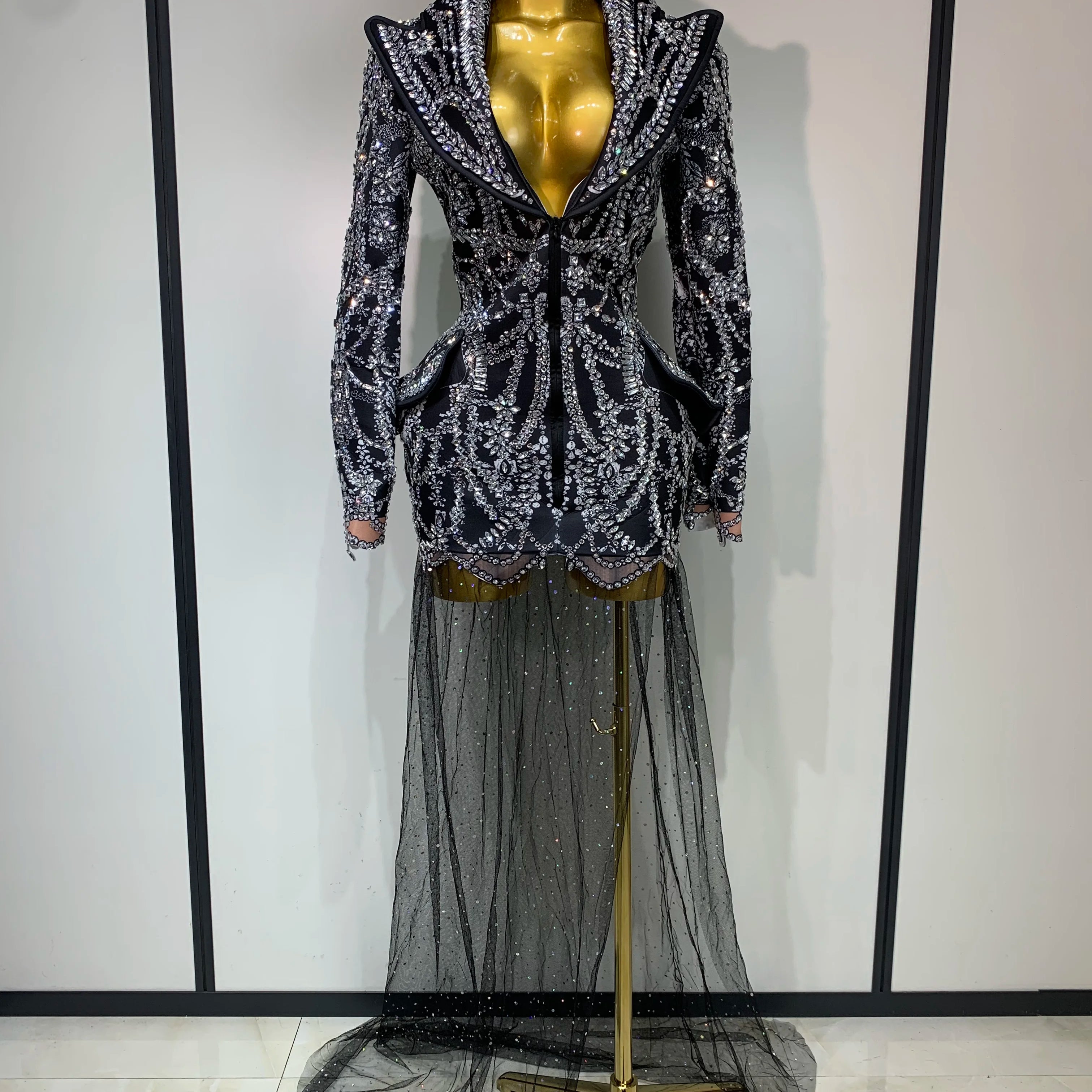 High Quality Luxury Nightclub Evening Birthday Dresses Stage Perform Outfit Sparkly Rhinestone Women's Elegant Party Sexy Dress