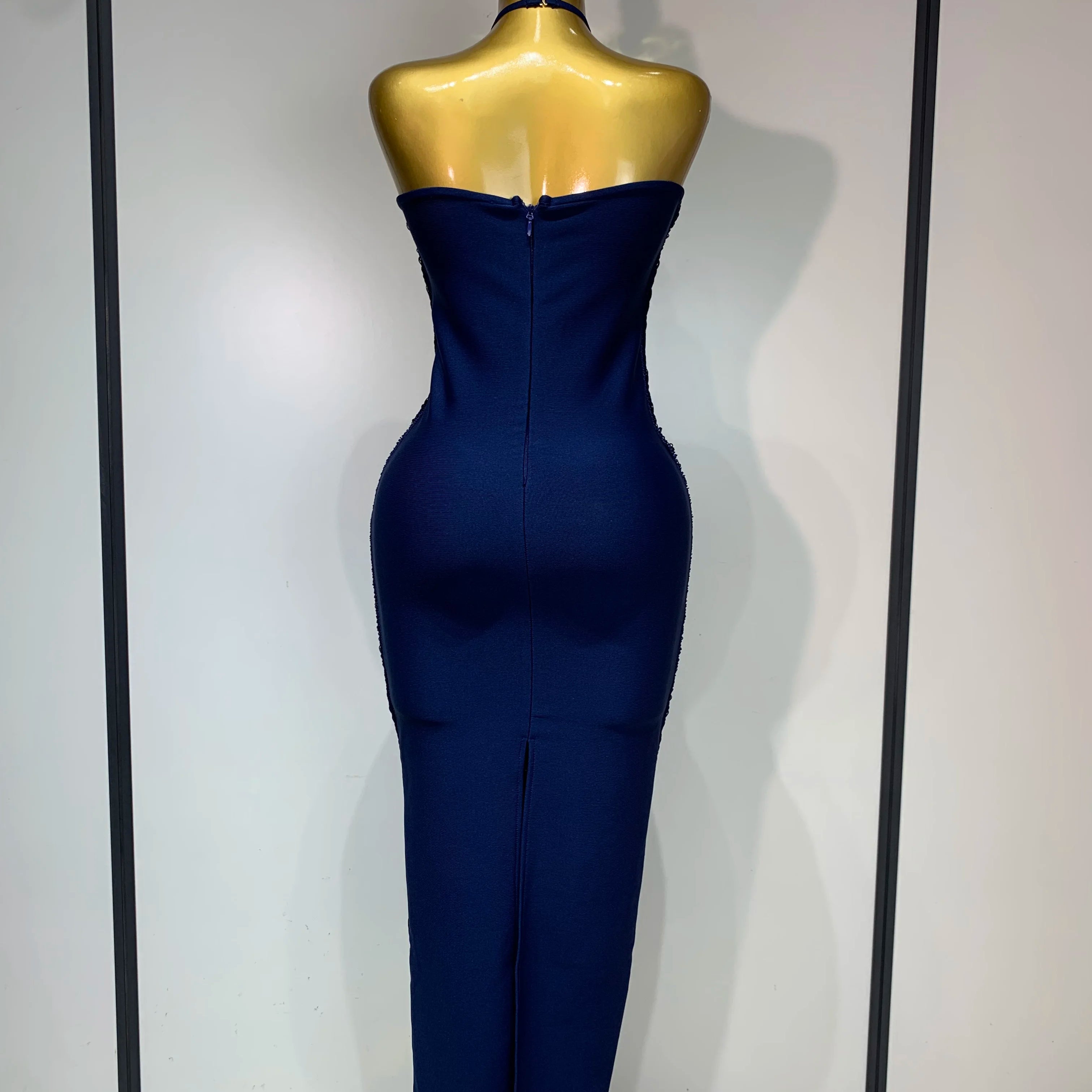 Women's Fashion Tassel Split Hanging Neck Bodycon Dress Elegant Celebrity Evening Party Luxuru Birthday Wedding Guest Dress