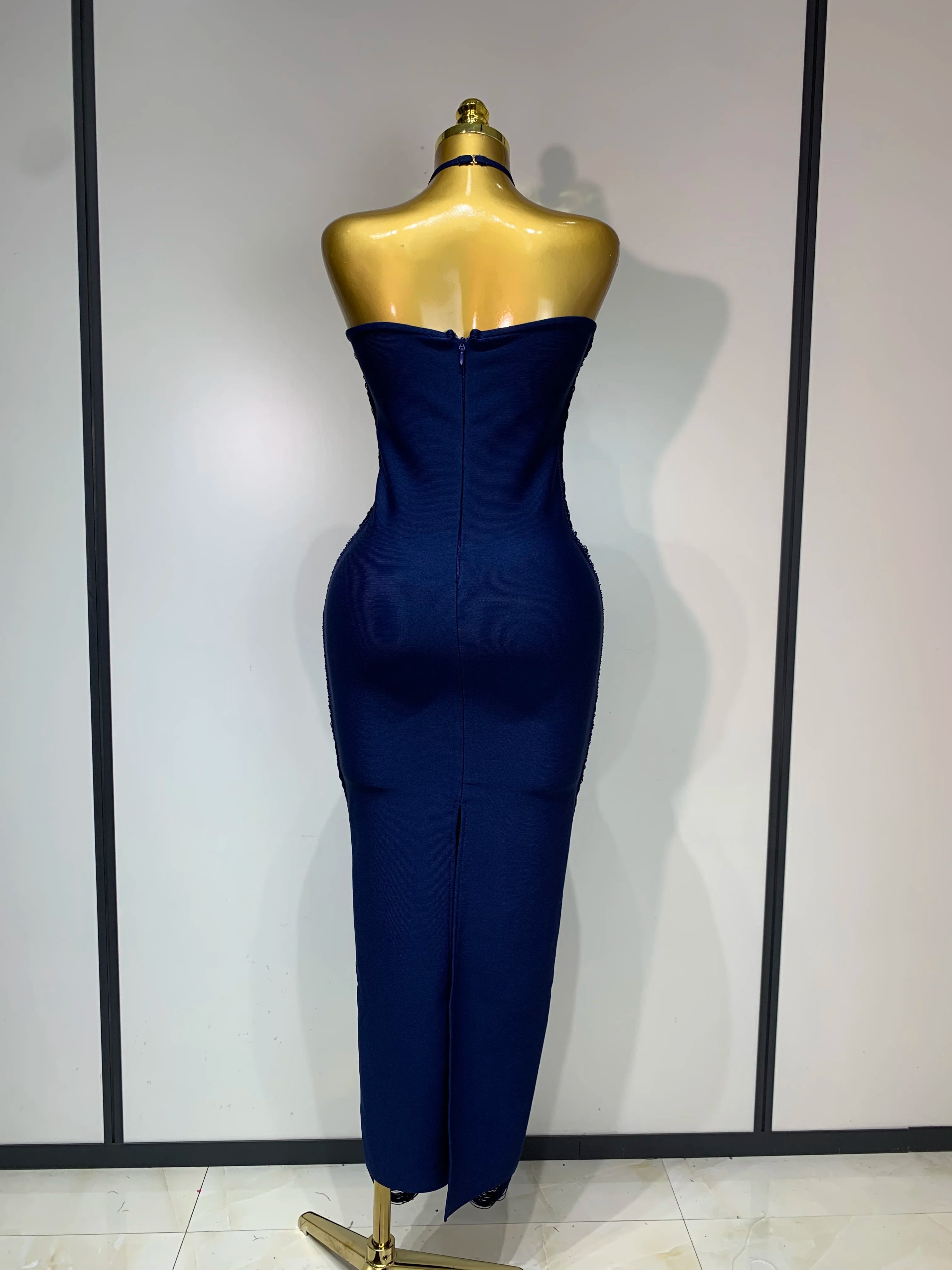 Women's Fashion Tassel Split Hanging Neck Bodycon Dress Elegant Celebrity Evening Party Luxuru Birthday Wedding Guest Dress