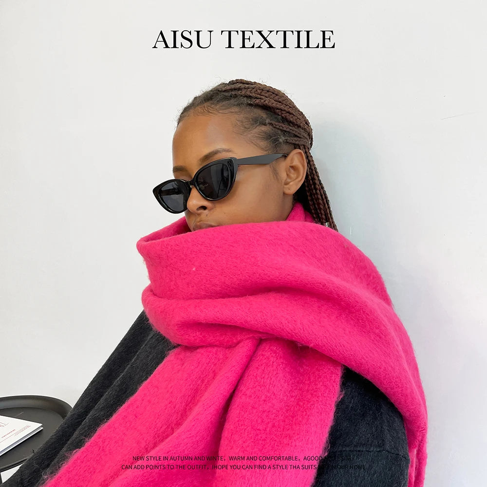 Winter Warm Scarf Women Girl Fashion Solid Color Shawl Stole Faux Cashmere Bandana for Lady 210*40cm