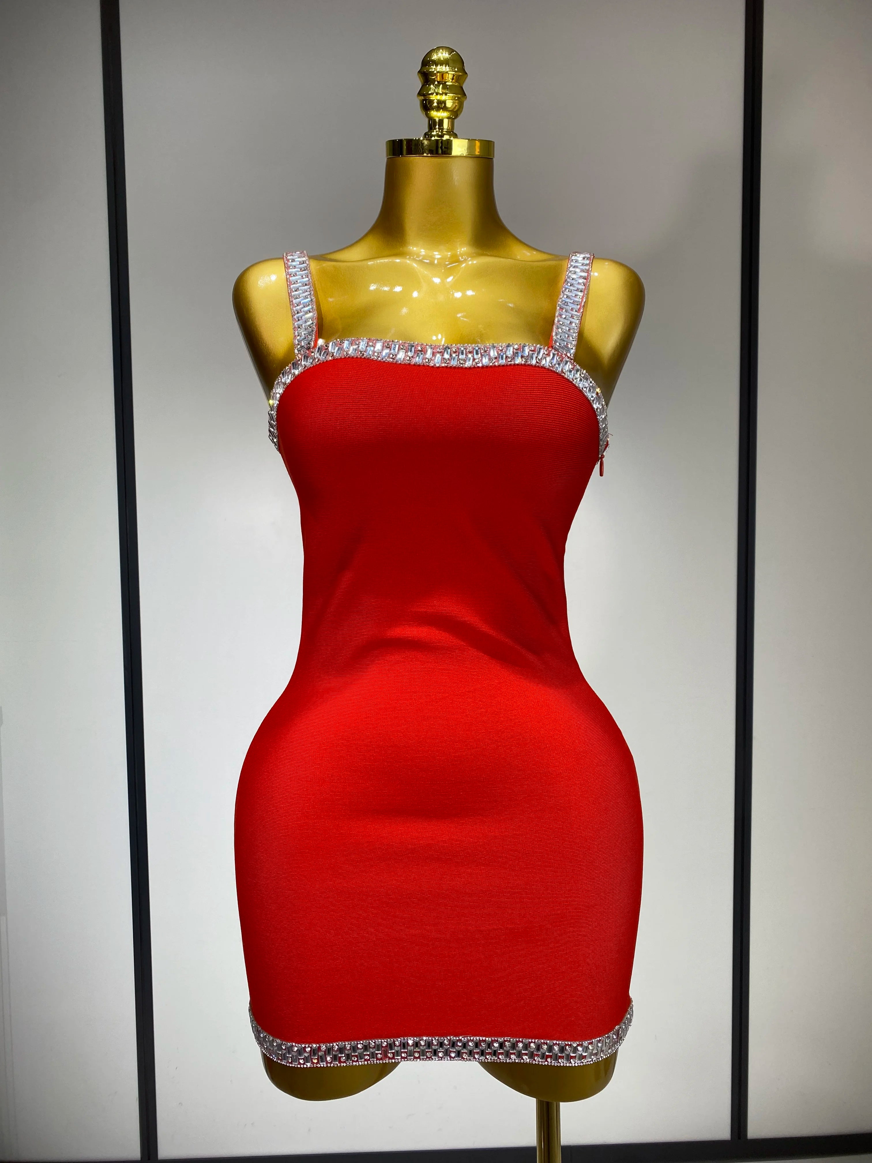 Women Sexy Black Red Sparkly Mini Bodycon Bandage Dress Sleeveless Luxury Diamonds Elegant Evening Club Party Birthday Dress