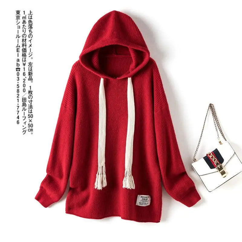 Women's Autumn Winter New Loose Knitted Hoodie Shark Pants Two Piece Korean Elegant Pullover Matching Set Female Clothing Suit Sweater 01