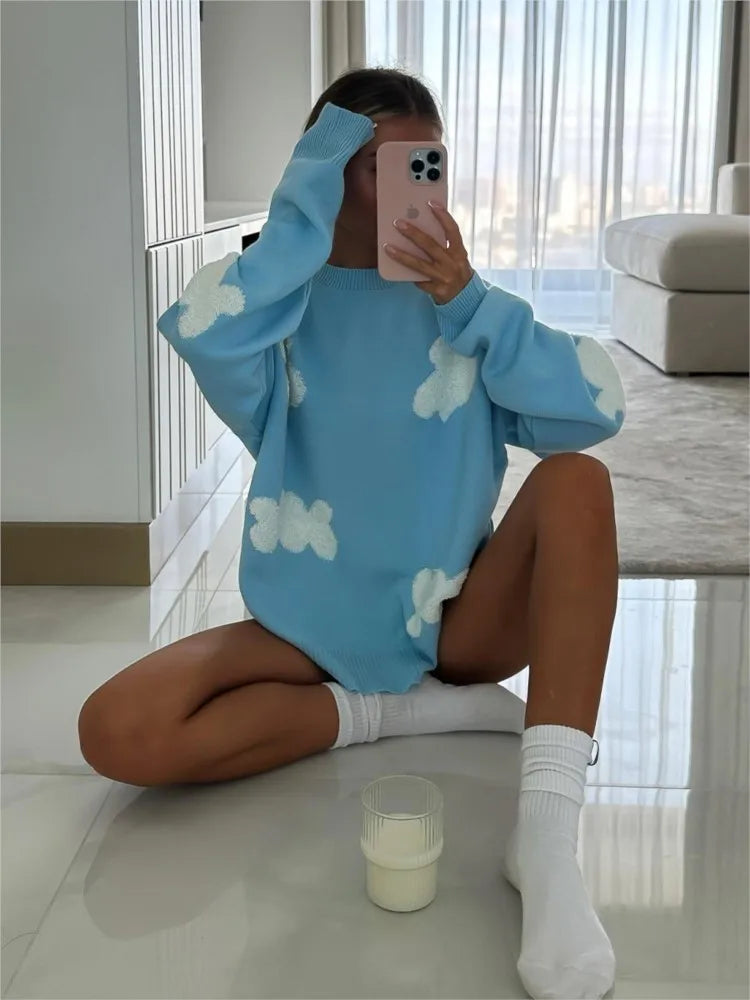 Chic Sweet Love Embroidery Knitting Sweaters Women Long Sleeved O-neck Pullovers Winter New Female Casual Fashion Sweaters