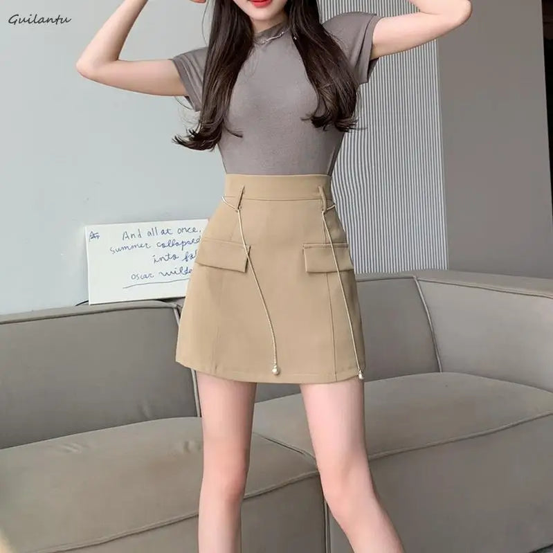 Summer Women High Waist Office Mini Skirt Elegant Casual Black White A-line Short Skirts Korean Style Y2k Streetwear Cargo Skirt