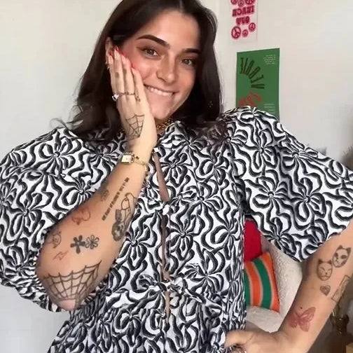 Duomofu Leopard Bow Lace Up Women Shirts Blouses Loose Y2K Puff Sleeve Pleat Shirt Top Summer New Cropped Lady Streetwear Print