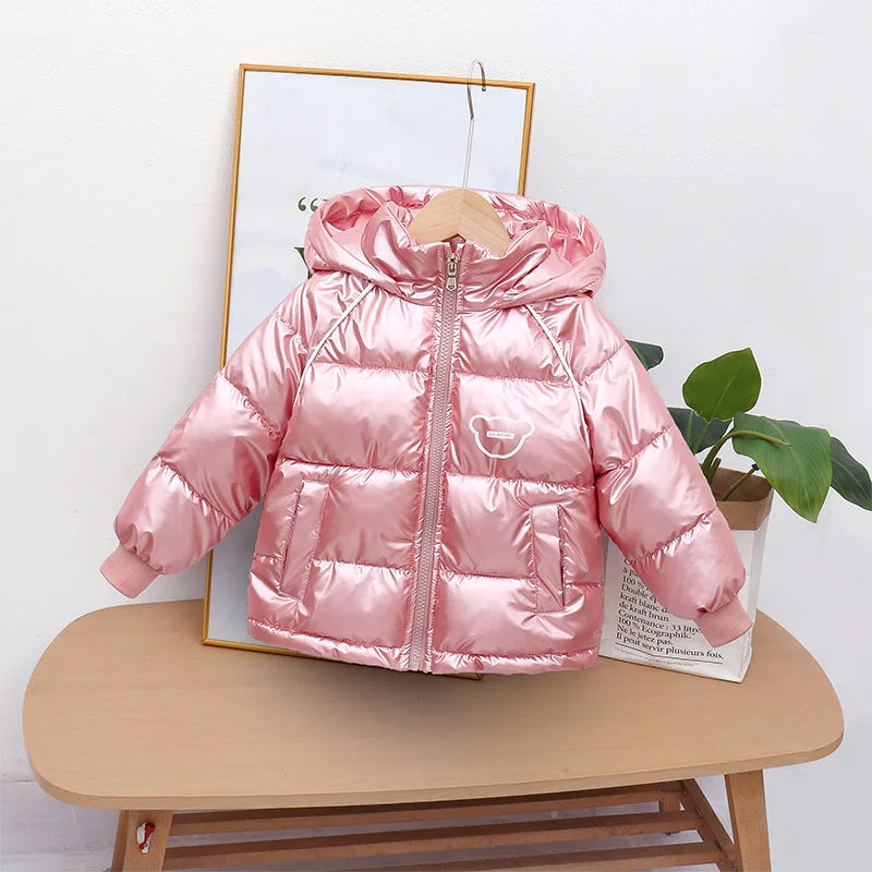 Winter add Velvet warm coat hooded Down jacket thickened cartoon print for 1-7year old boys and girls 2024 new childrens clothes Photo Color 3