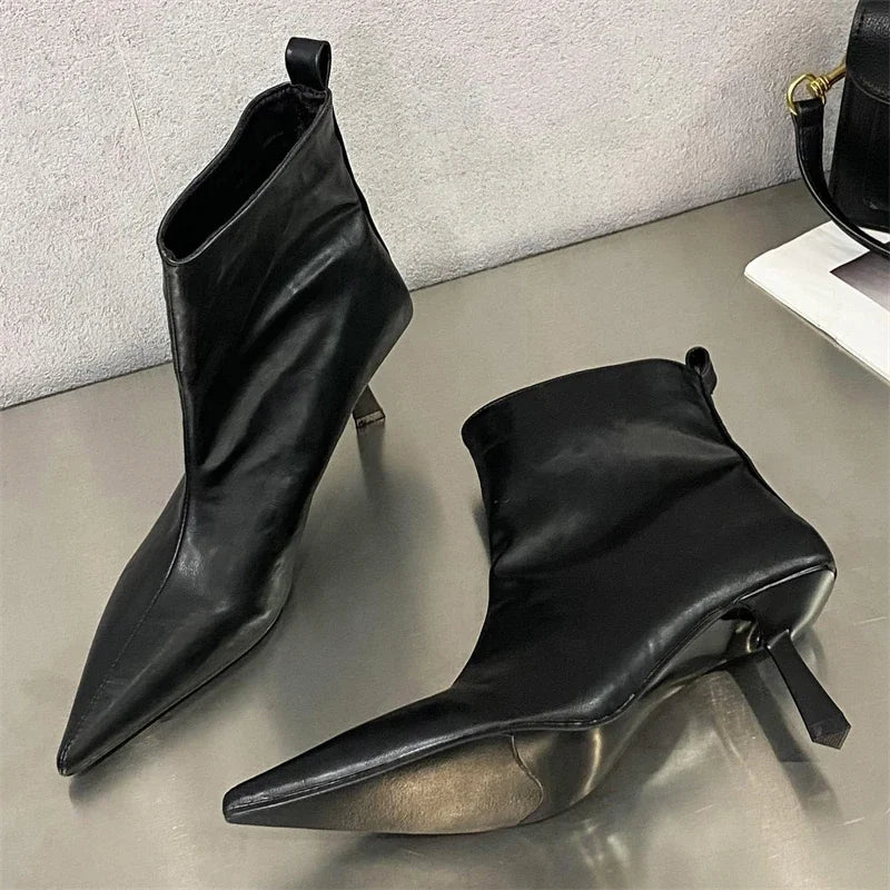 Eilyken Fashion Pointed Toe Ankle Boots Women Wedding Party Shoes Winter Autumn Slim Short Ladies Booties