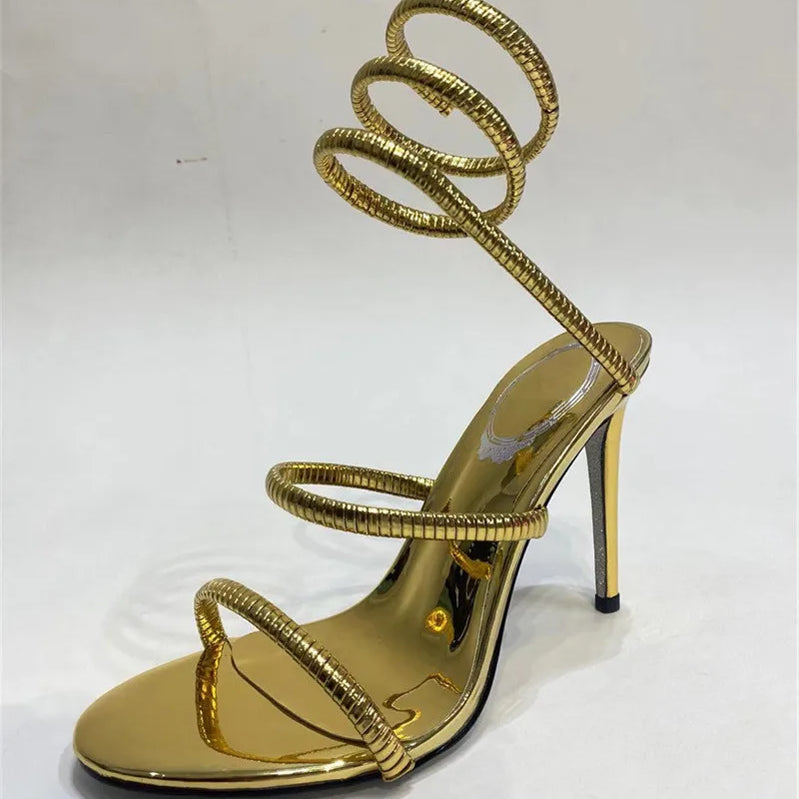 Snake Strap High Heel Sandals Women Summer Ankle Strap Banquet Party Shoes Narrow Band High Heels Ladies Gladiator Sandals