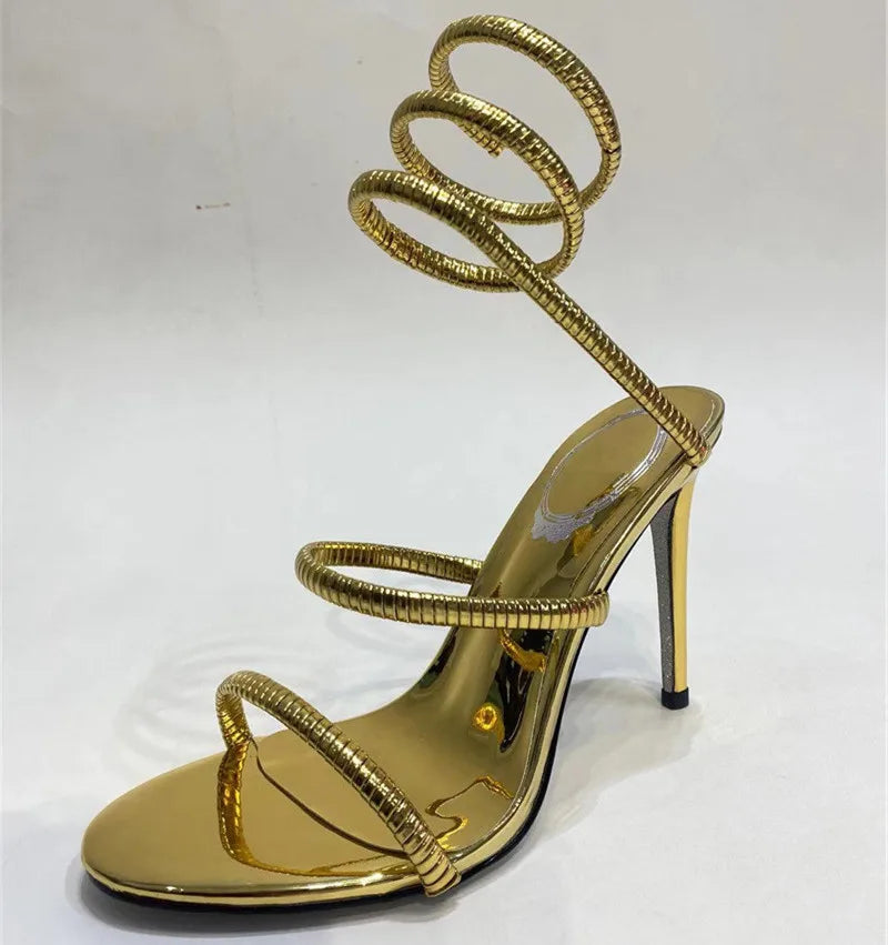 Snake Strap High Heel Sandals Women Summer Ankle Strap Banquet Party Shoes Narrow Band High Heels Ladies Gladiator Sandals