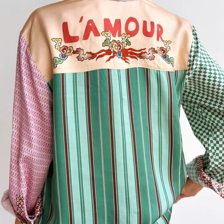 Fashion Graffiti Long Sleeve Turn-down Collar Blouse Vintage Print Graphic Shirt New Cardigan Casual Streetwear Clothing