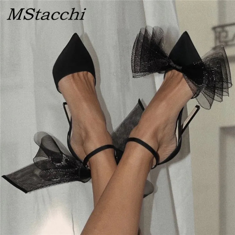 Big Butterfly-Knot Sandals Woman Summer High Heels Women Pumps Pointed Designer Shoes Mary Janes Sexy Stiletto Wedding Shoe