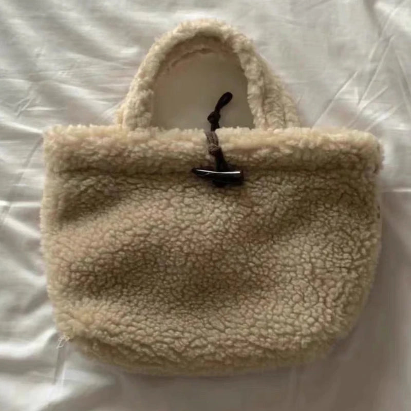 Winter Fashion Trend Tote Bags Luxury Designer Handbags and Wallets Women's Faux Lamb Wool Color Block Retro Handbags Rever