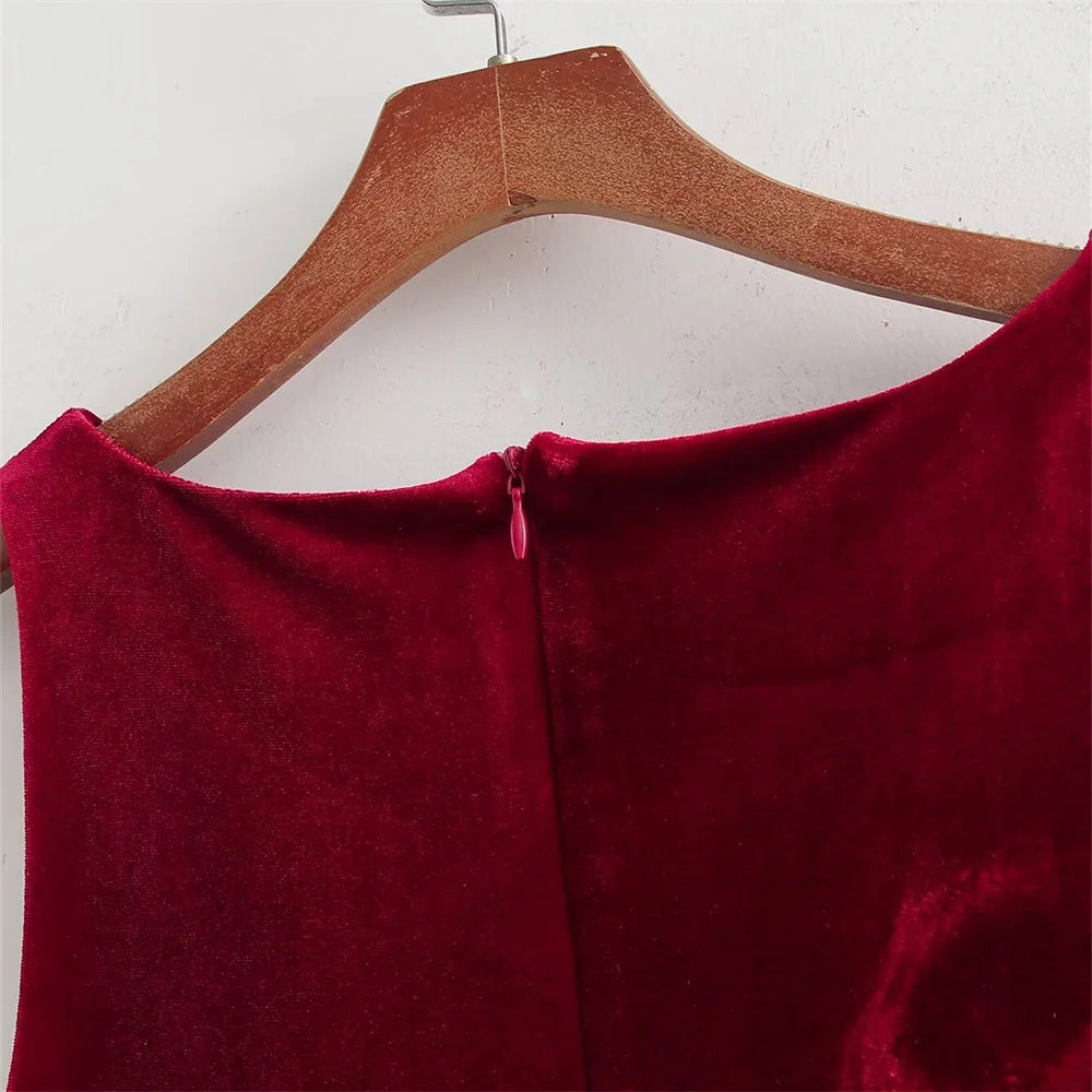 UNIZERA Retro Style Bow Tie Velvet Dress Winter Round Neck Sleeveless Solid Color Slimming Short Skirt