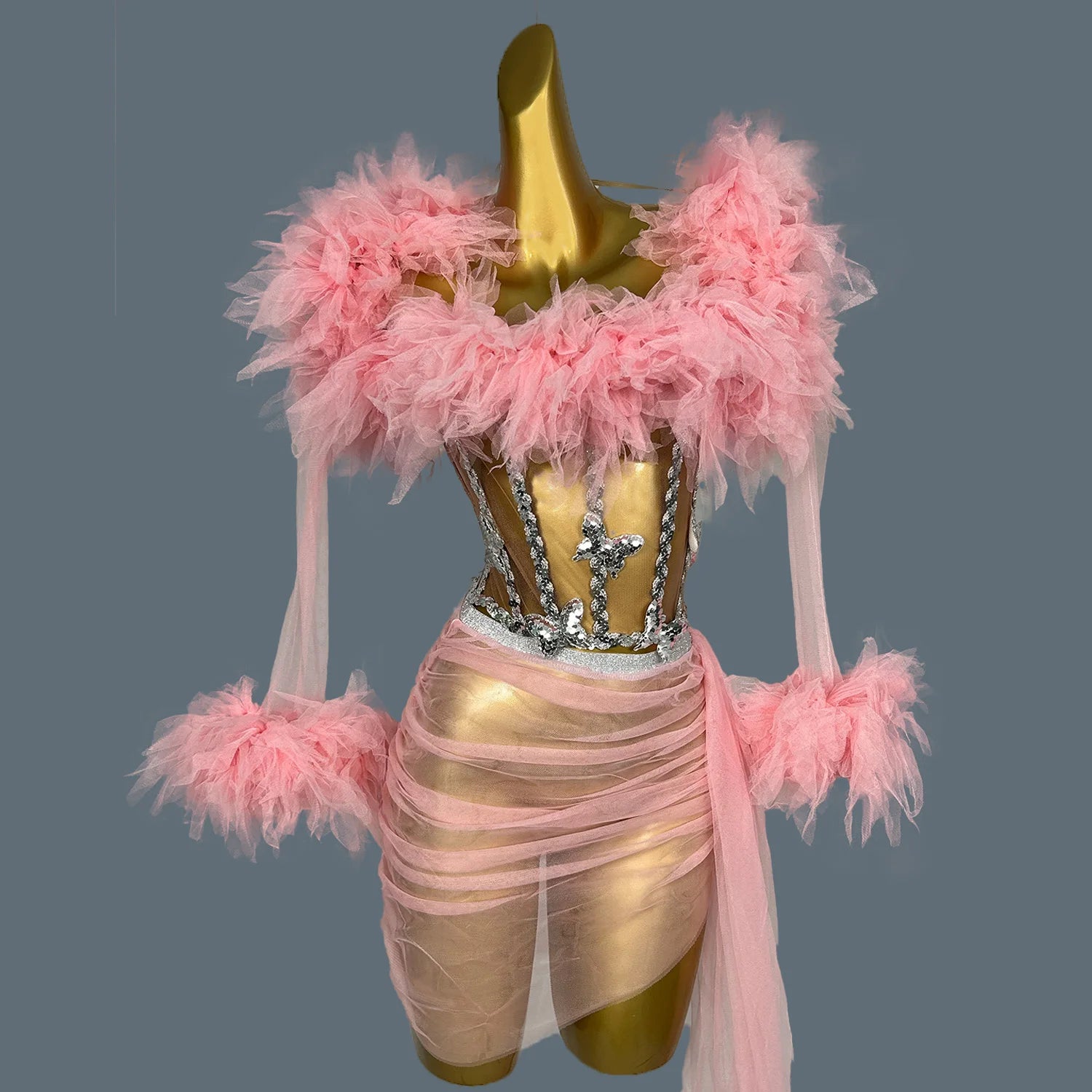 Women's Tulle Asymmetrical Dress Prom Sheer Mesh Mini Dress Bodycon Club Stage Performance Wear Birthday Prom Hot Design Xinshen