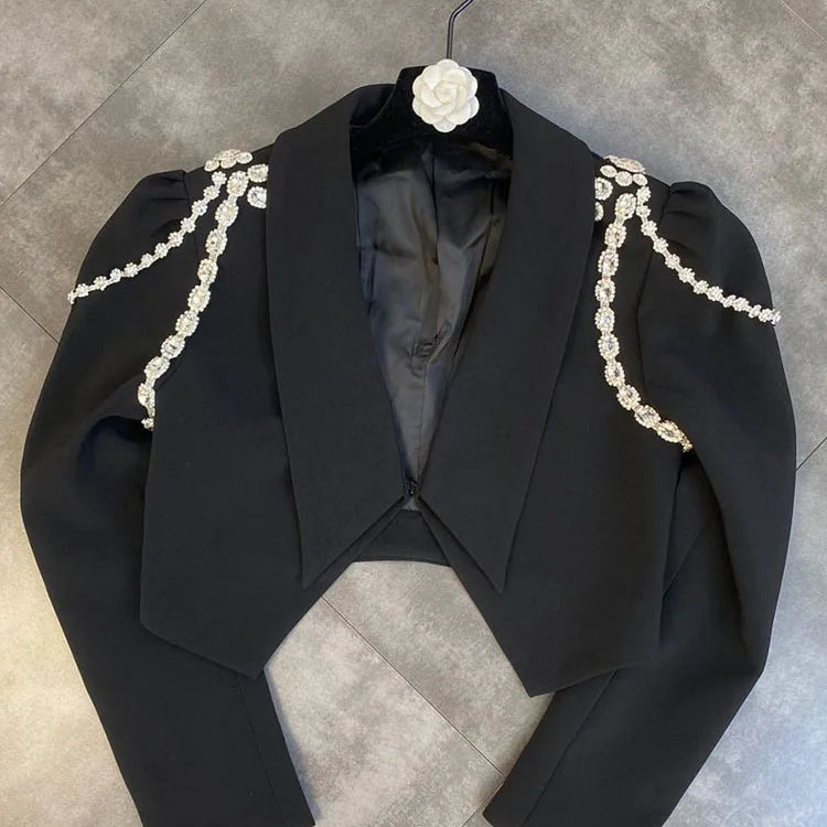 Fashion Trend Versatile Notched Long Sleeve Suit Women's Slim High Waist Skirt Two Pic Set Female