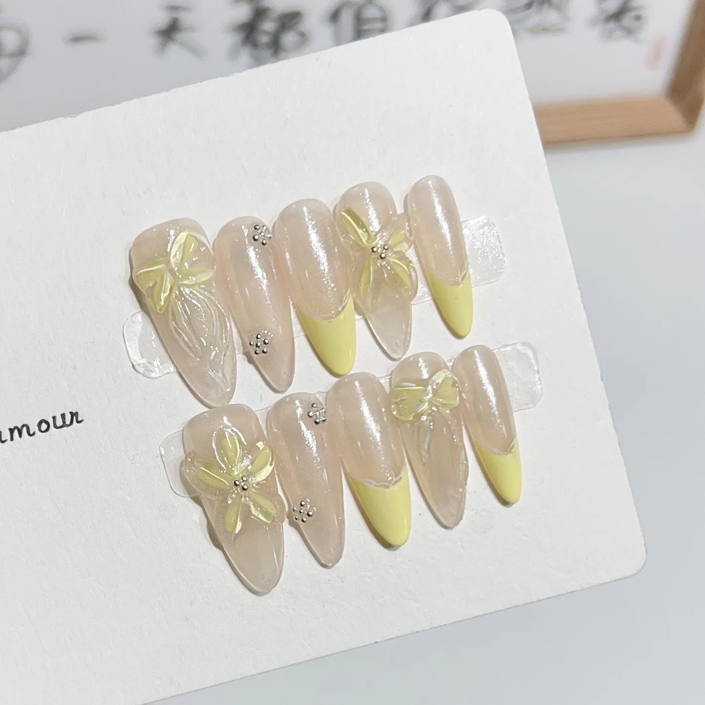 10 peças de unhas postiças de gel artesanais com glitter e amêndoas bailarina sonhadora com pontas de manicure em formato de diamante e prensa francesa Sweet Aurora