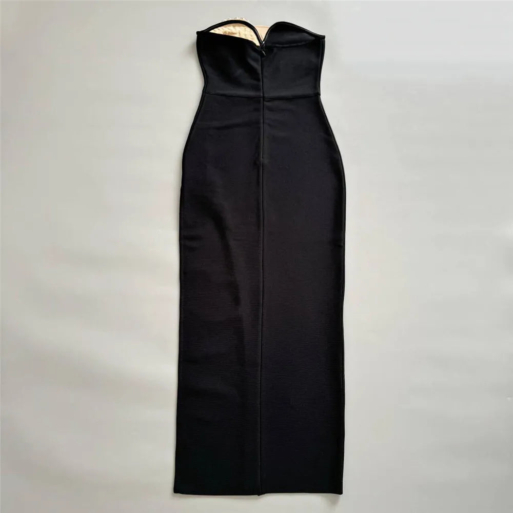 Women Sexy Strapless Shinning Crystal Bodycon Bandage Long Dress Celebrate Evening Party Red Carpet Outfit Vestido