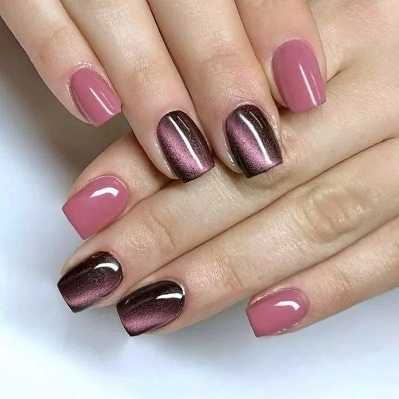 24pcs/30pcs/set fake nails for women cat eyes french nail tips purple red green brown color faux ongles press on false nail art