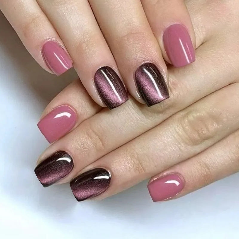 24pcs/30pcs/set fake nails for women cat eyes french nail tips purple red green brown color faux ongles press on false nail art