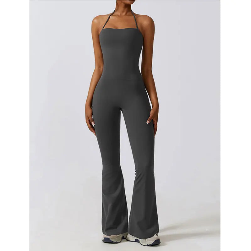 New Sports Jumpsuit for Women Fitness Flare Pants One Piece Yoga Suit Dance Gym Outfits Bodysuit Sportswear Workout Set Free Grey CHINA